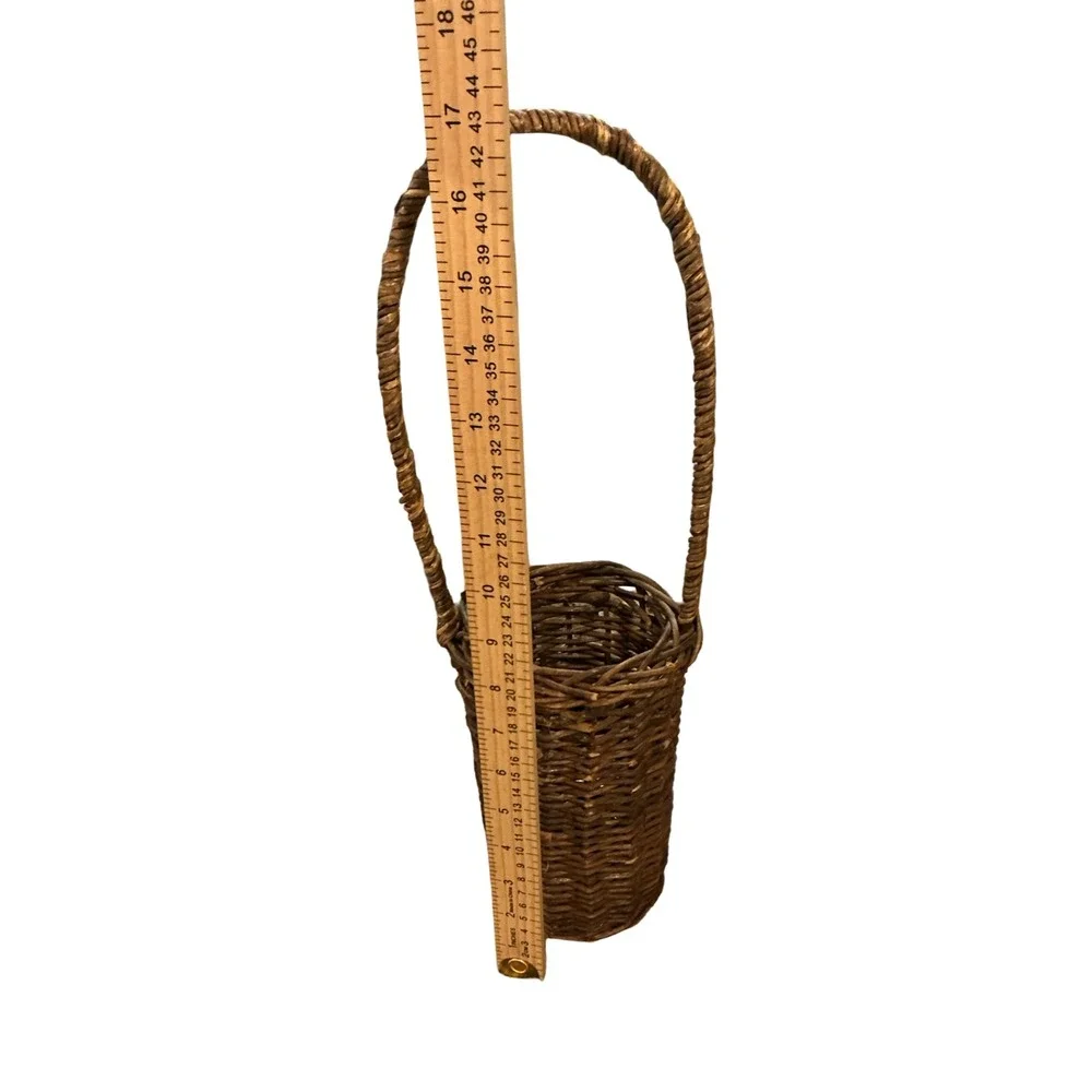 Vintage Woven Wicker Wine Bottle Basket Carrier with Handle Brown 17x5x5